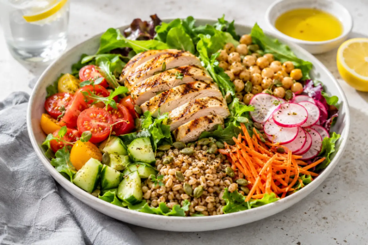 Insalata salutare verdure proteine e cereali